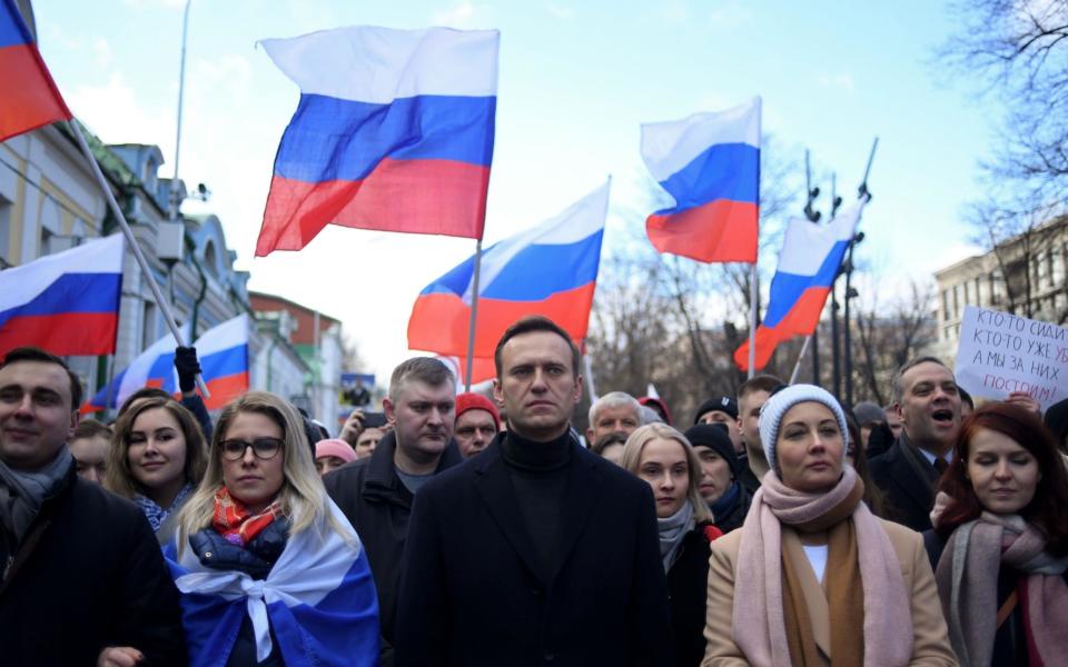 Russian opposition leader Alexei Navalny, his wife Yulia, opposition politician Lyubov Sobol - KIRILL KUDRYAVTSEV/AFP via Getty Images