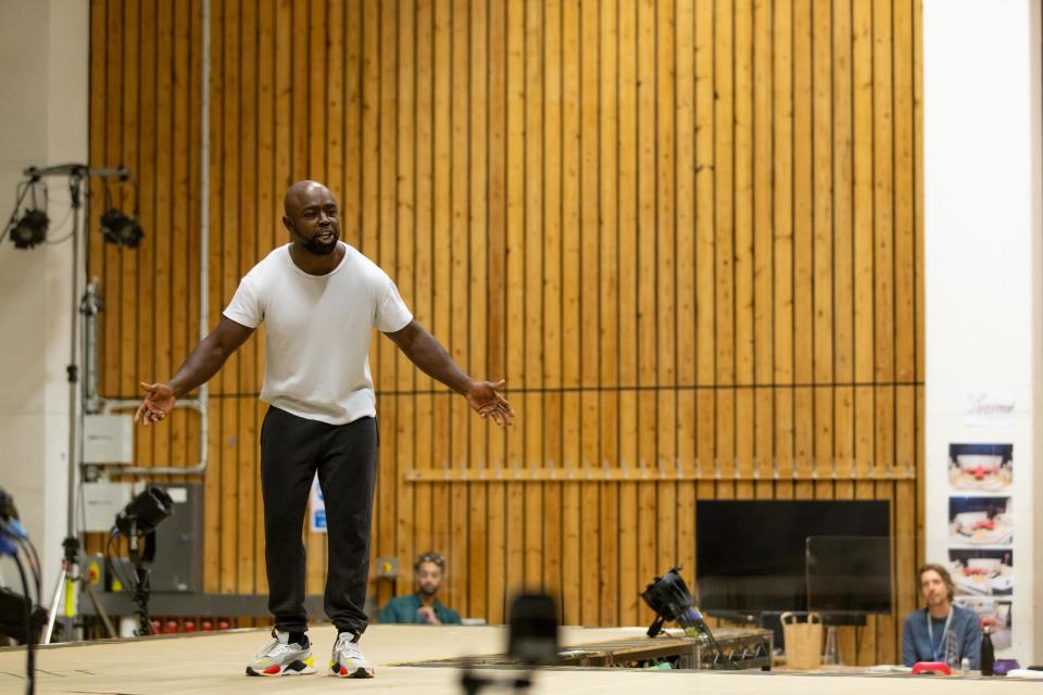 Michael Balogun - former understudy, now star - rehearsing for Death of England: Delroy (Cameron Slater Photography)