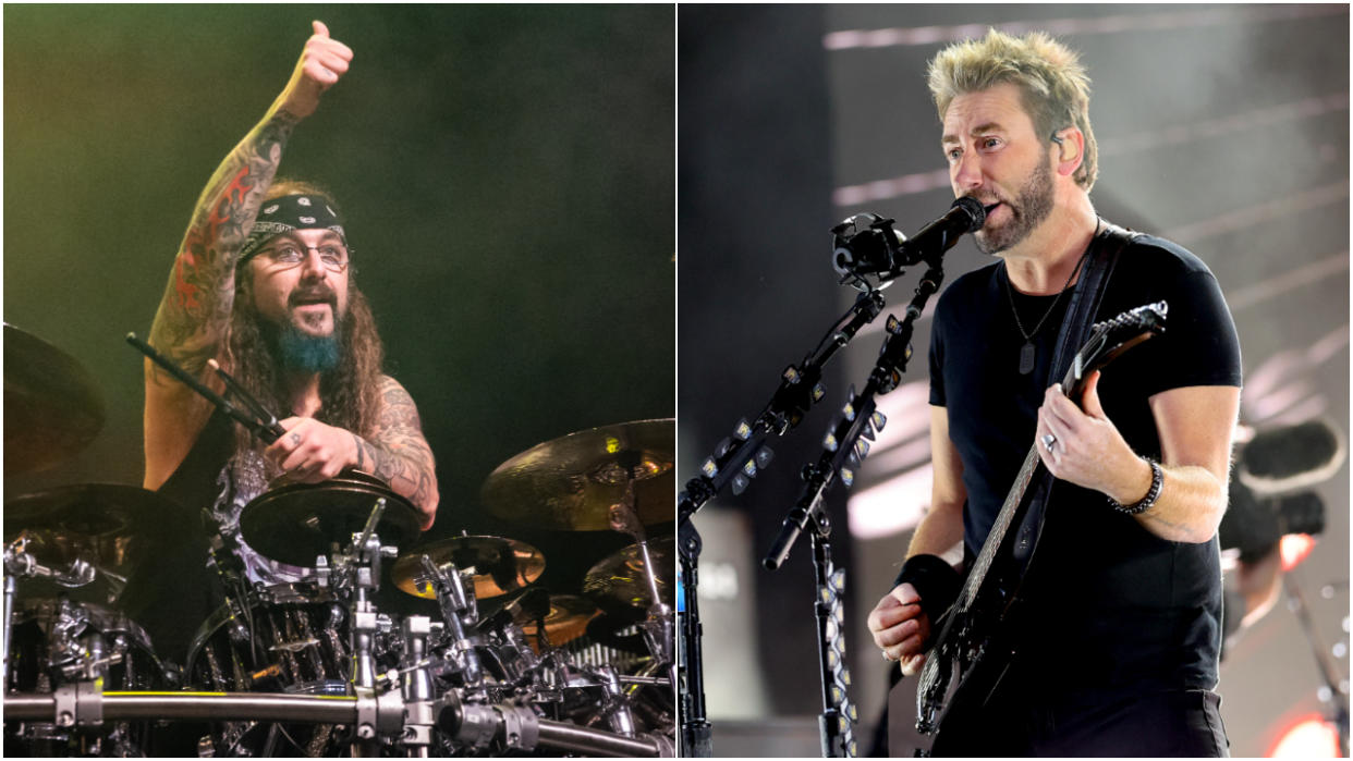  Mike Portnoy and Chad Kroeger on stage at two different shows. 