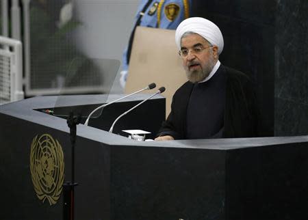 Iran's President Hassan Rouhani addresses the 68th United Nations General Assembly at UN headquarters in New York, September 24, 2013. REUTERS/Ray Stubblebine