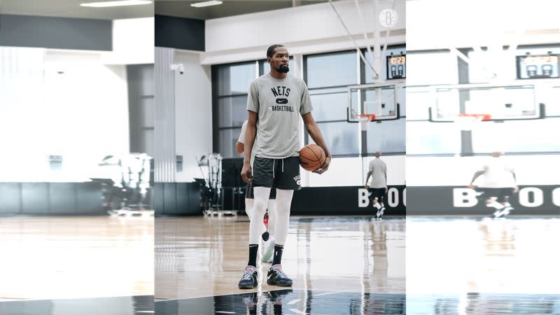 籃網仍在等杜蘭特（Kevin Durant）撤回交易請求。（圖／翻攝自籃網隊推特）