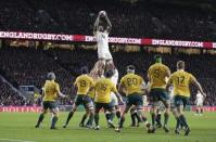 Britain Rugby Union - England v Australia - 2016 Old Mutual Wealth Series - Twickenham Stadium, London, England - 3/12/16 England's Courtney Lawes catches the ball Action Images via Reuters / Henry Browne Livepic