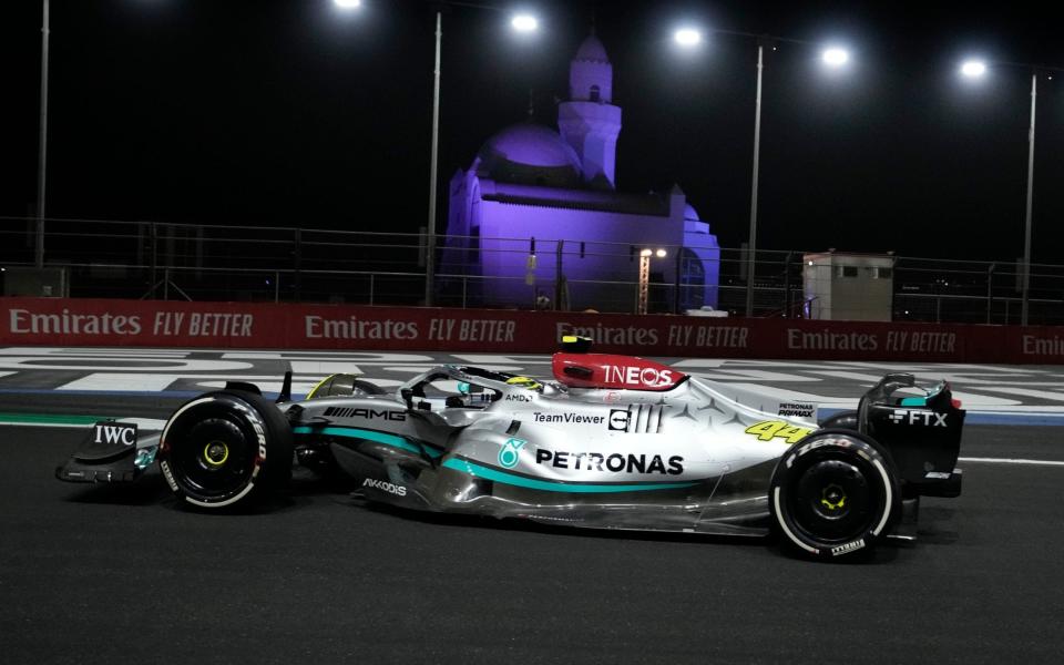 Mercedes driver Lewis Hamilton of Britain steers his car during the Formula One Grand Prix it in Jiddah, Saudi Arabia, Sunday, March 27, 2022 - Hassan Ammar/AP