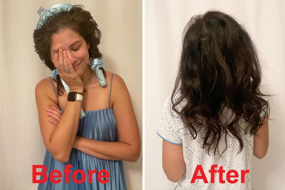 Satin tool heatless curls technique before and after