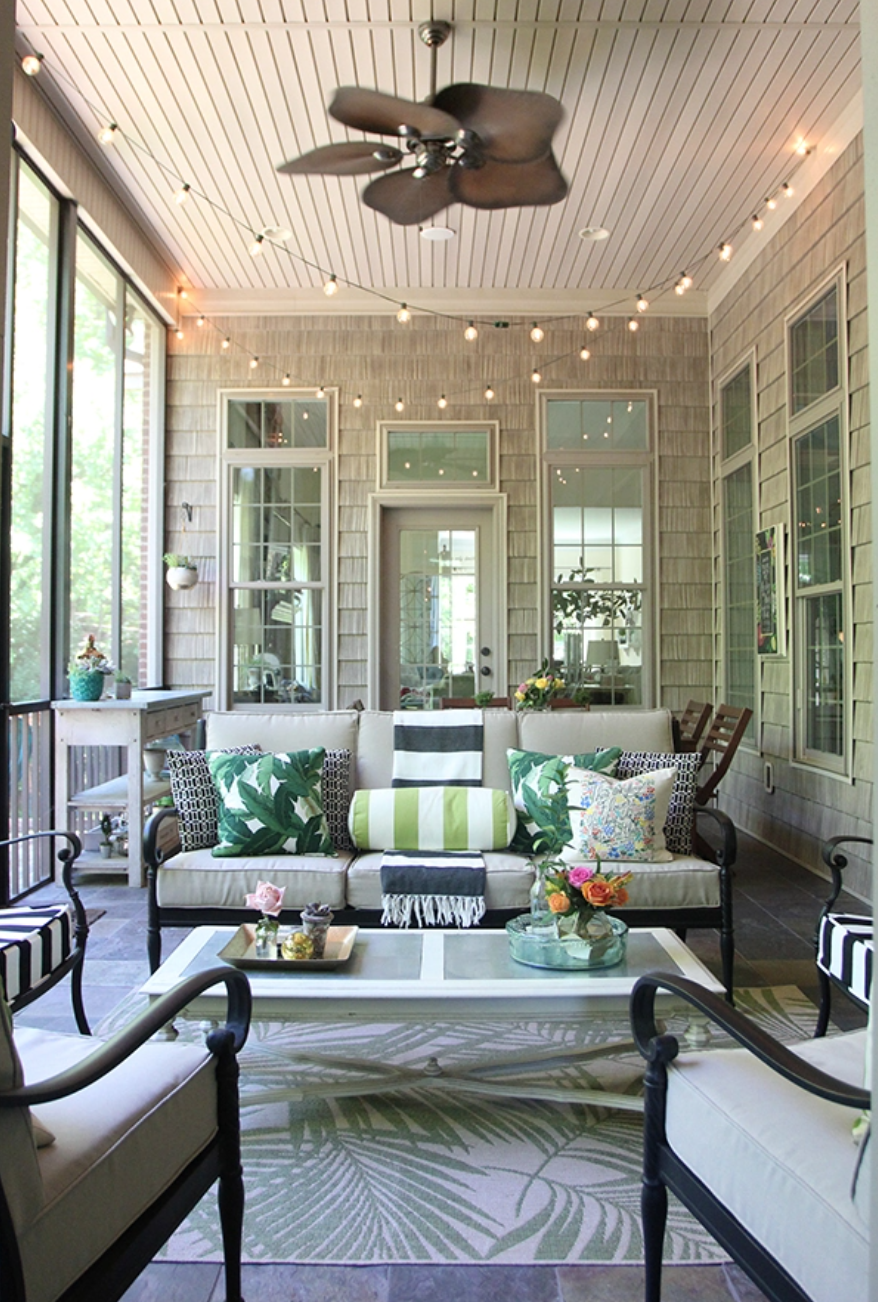 screened in porch ideas string lights