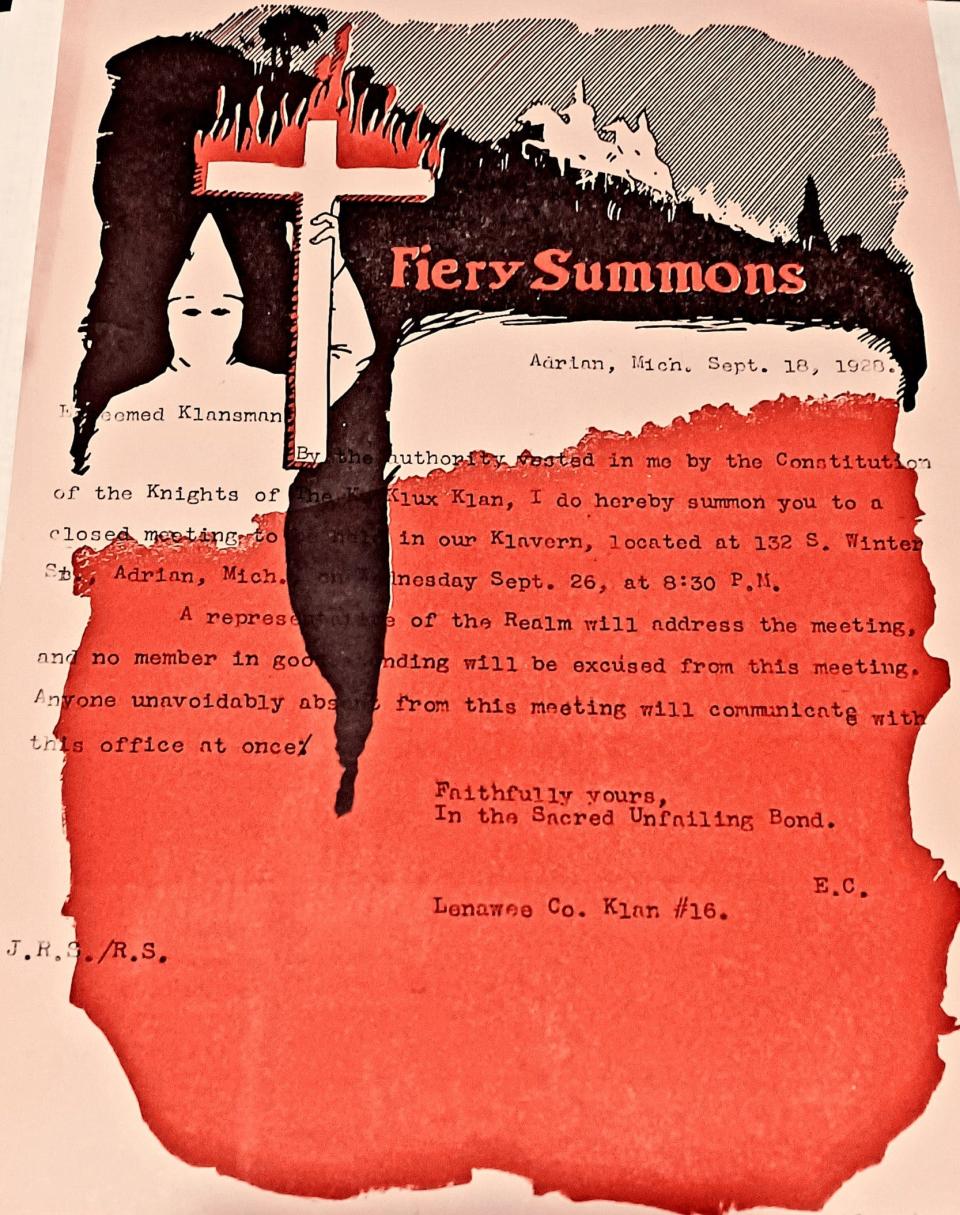 A Ku Klux Klan poster promoting an event in Adrian, Michigan, in September 1928.