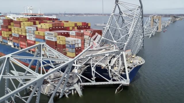 The collapsed Francis Scott Key bridge in Baltimore, Maryland.