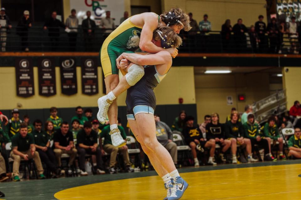 The Great Falls High and CMR wrestling teams squared off in a dual Tuesday at CMR Fieldhouse. The Bison took a close victory in the rivalry 40-33.