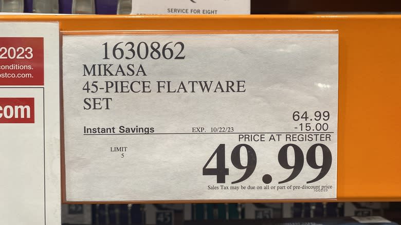 Costco instant rebate price tag