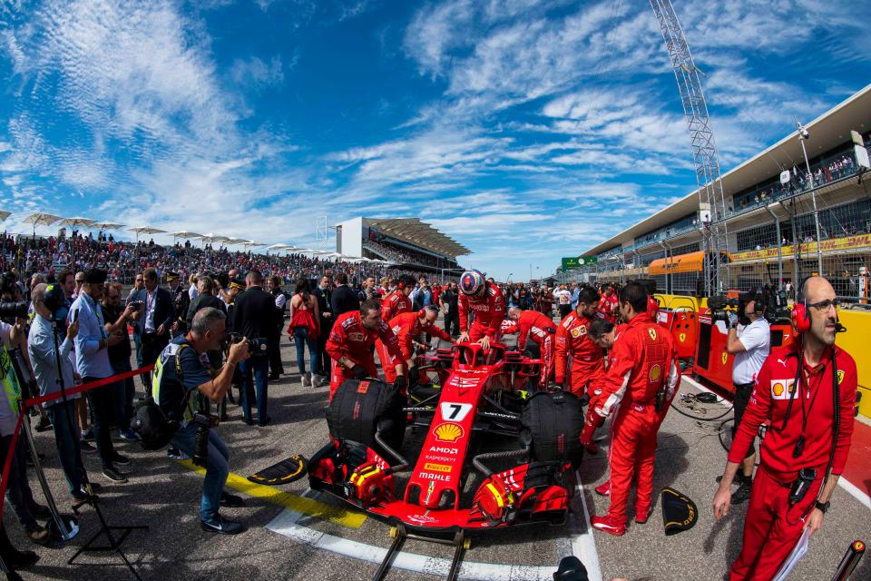 Ferrari driver Kimi Raikkonen of Finland exits his car before Formula One's 2018 U.S. Grand Prix race at Circuit of the Americas. On Sunday, Raikkonen and fellow F1 driver Jenson Button will be in the field for NASCAR's EchoPark Automotive Texas Grand Prix. Road racing at COTA might be unfamiliar to most NASCAR drivers, but not to Raikkonen and Button.