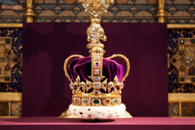 St Edward's Crown is pictured during a service to celebrate the 60th anniversary of the coronation of Queen Elizabeth II at Westminster Abbey, on June 4, 2013, in London.