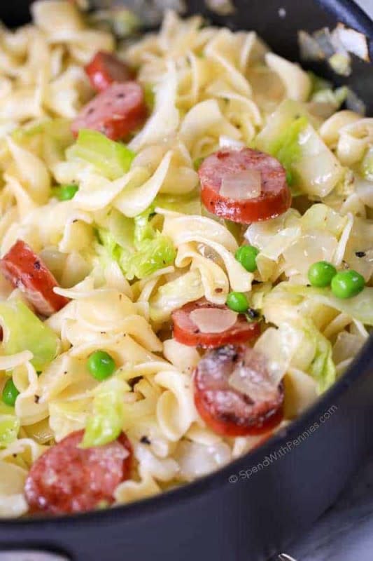 <p>Spend With Pennies</p><p>Tender sweet cabbage, fluffy egg noodles and deliciously browned sausage are tossed with butter, salt & pepper to create a perfectly comforting meal that your whole family will love!</p><p><strong>Get the recipe: <a href="https://www.spendwithpennies.com/cabbage-noodles" rel="nofollow noopener" target="_blank" data-ylk="slk:Cabbage And Noodles;elm:context_link;itc:0;sec:content-canvas" class="link ">Cabbage And Noodles</a></strong></p>