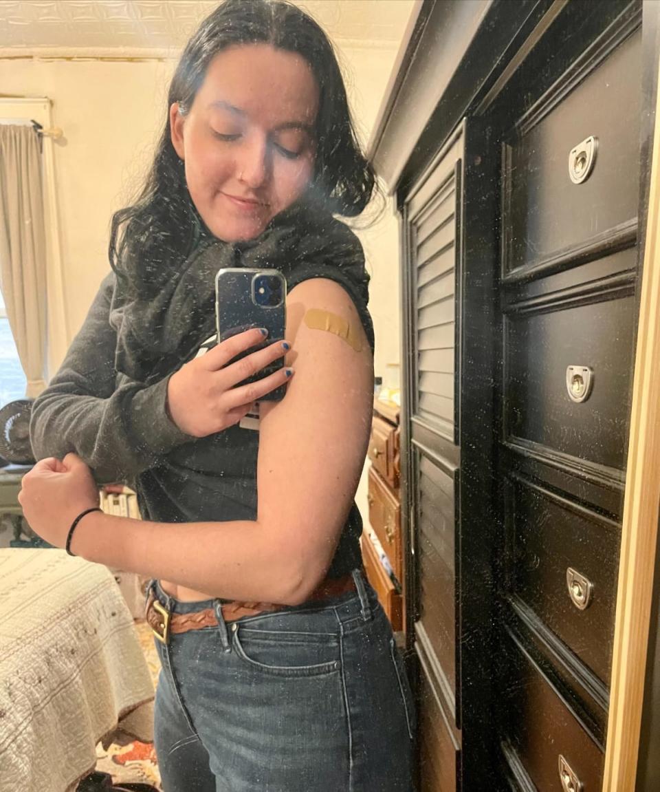 <div class="inline-image__caption"><p>Christine White’s vaccine selfie.</p></div> <div class="inline-image__credit">Courtesy Christine White</div>