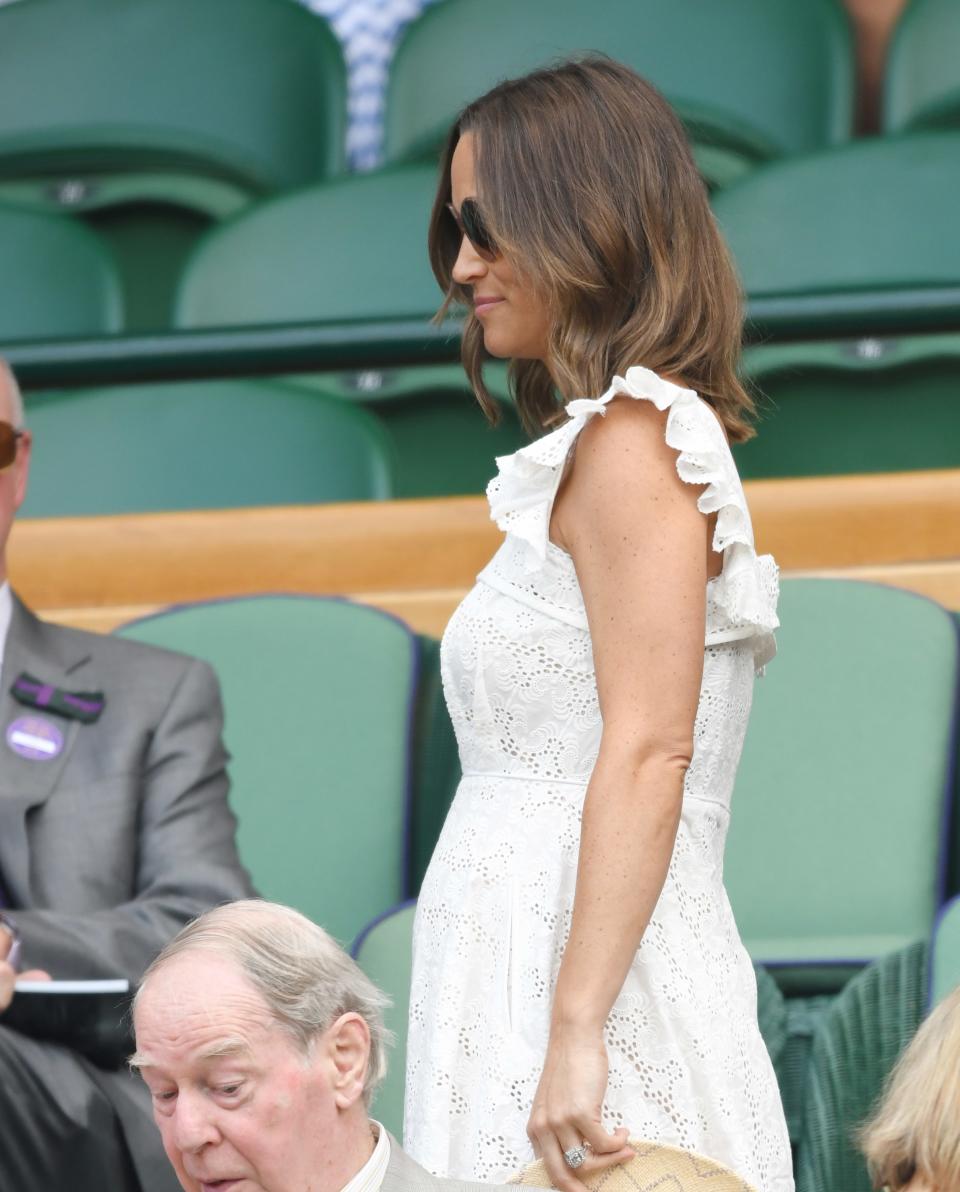 <p>Though Middleton is known for favouring <a rel="nofollow" href="https://www.yahoo.com/lifestyle/pippa-middleton-apos-pink-dress-193100011.html" data-ylk="slk:reasonably priced designs from mass retailers;elm:context_link;itc:0;sec:content-canvas;outcm:mb_qualified_link;_E:mb_qualified_link;ct:story;" class="link  yahoo-link">reasonably priced designs from mass retailers</a>, her Wimbledon wardrobe was a bit of a splurge. Photo: Getty </p>