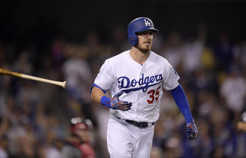 Cody Bellinger left Monday's game after taking a fastball to his knee. (AP)