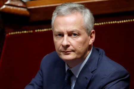 FILE PHOTO: French Finance Minister Bruno Le Maire attends the questions to the government session at the National Assembly in Paris, France, November 27, 2018. REUTERS/Gonzalo Fuentes/File Photo