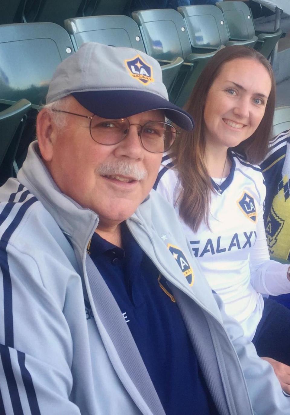 Galaxy season-ticket holders Cary and Sarah Hall attend a Galaxy game at Dignity Health Sports Park in an undated photo.