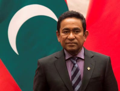 FILE PHOTO: Maldives President Abdulla Yameen attends a signing meeting at the Great Hall of the People in Beijing, China December 7, 2017. Fred Dufour/Pool via REUTERS//File Photo
