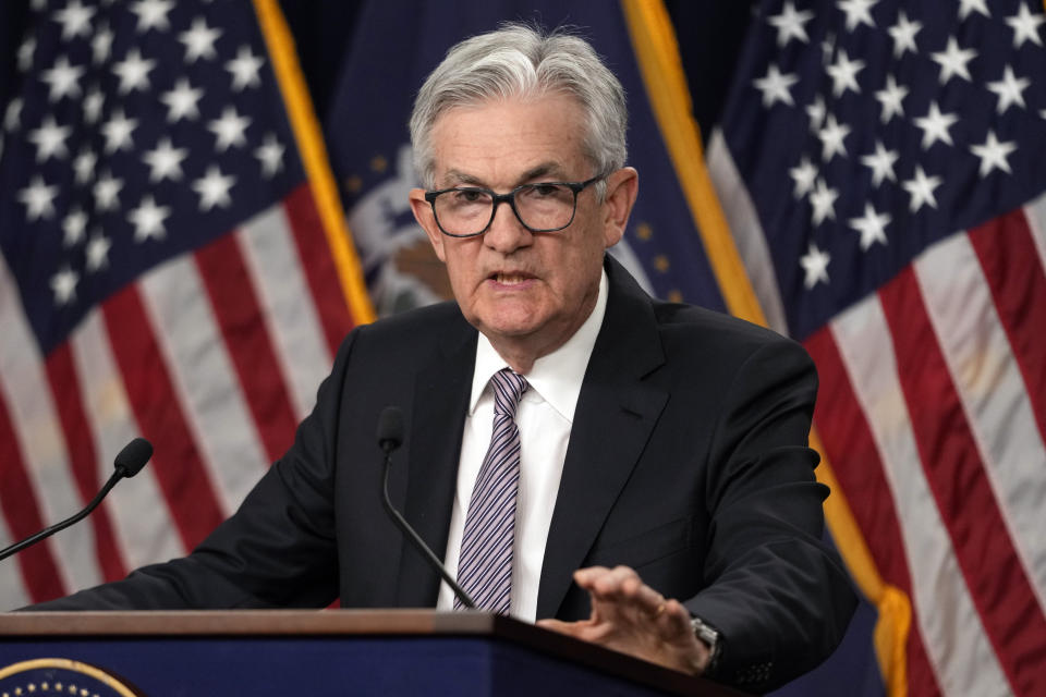 Federal Reserve Chairman Jerome Powell speaks during a news conference in Washington, Wednesday, May 3, 2023, following the Federal Open Market Committee meeting. (AP Photo/Carolyn Kaster)