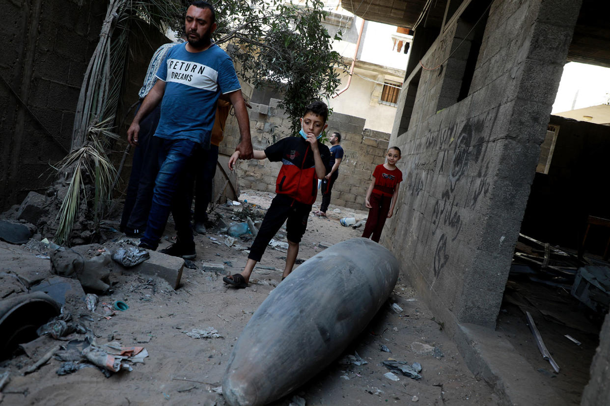 unexploded bomb dropped by an Israeli F-16 Gaza Majdi Fathi/NurPhoto via Getty Images