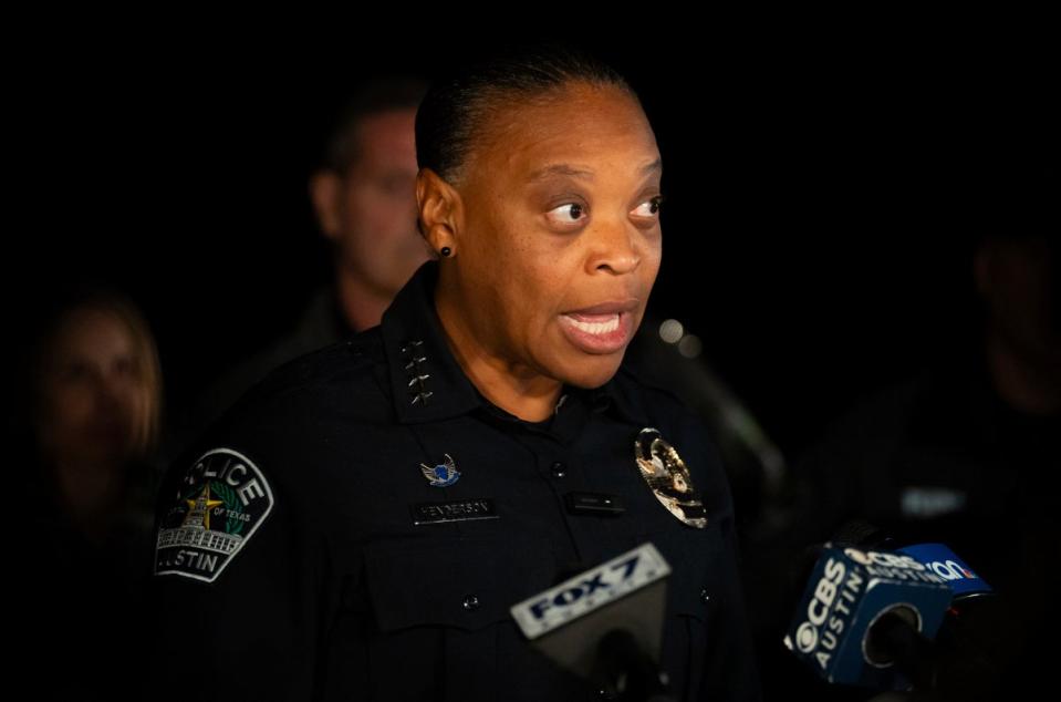 Austin Interim Police Chief Robin Henderson speaks at a media briefing in Austin, Texas early Wednesday Dec. 6, 2023 (©Sara Diggins/American-Statesman)