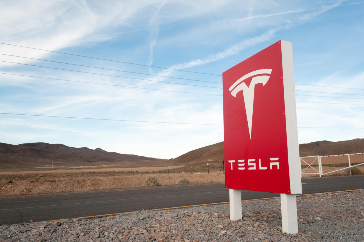 RENO, NEV - MARCH 25:  Security gate outside the Tesla Motors Gigafactory construction site east of Reno, Nev., March 25, 2015. (Photo by David Calvert/For The Washington Post via Getty Images)