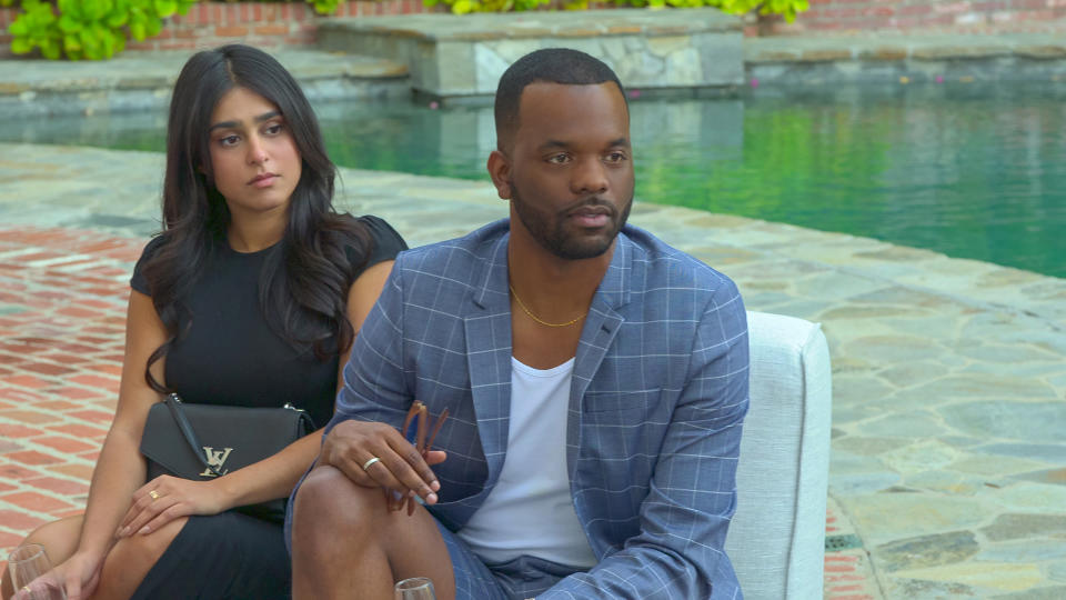 (L-R) Sonika Vaid and Brandon Graves on Buying Beverly Hills, 2022. (Netflix)