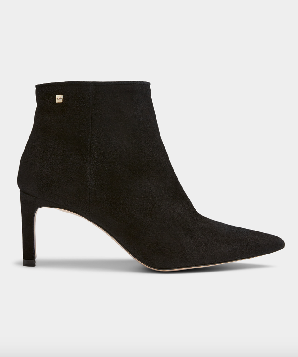 BOSS Janet Suede Ankle Boots in black suede (Photo via Simons)