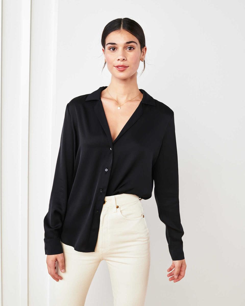 what-to-wear-with-mom-jeans-Washable Stretch Silk Blouse