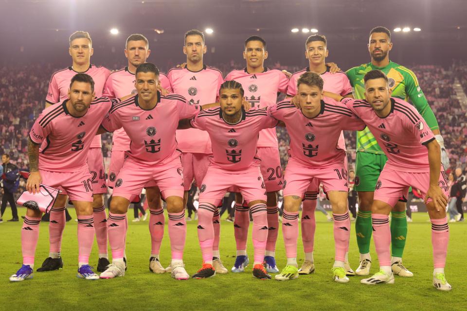 The starting 11 for Inter Miami pose for a photograph before playing Real Salt Lake.