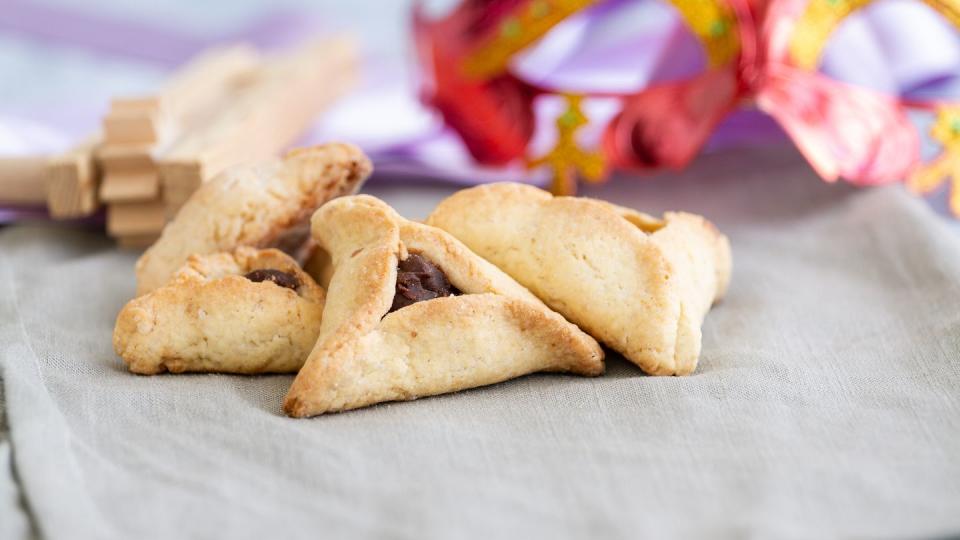 jewish hamantaschen homemade biscuits or cookies with chocolate