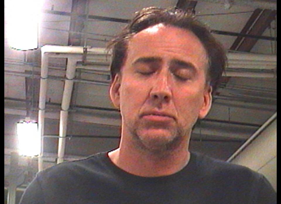 Here is actor Nicolas Cage after he was arrested for domestic battery in New Orleans at 6.33am on Saturday April 16. Police charged him with domestic abuse and disturbing the peace. Booking photo and report courtesy of Orleans Parish Sheriff's Office. (Splash)