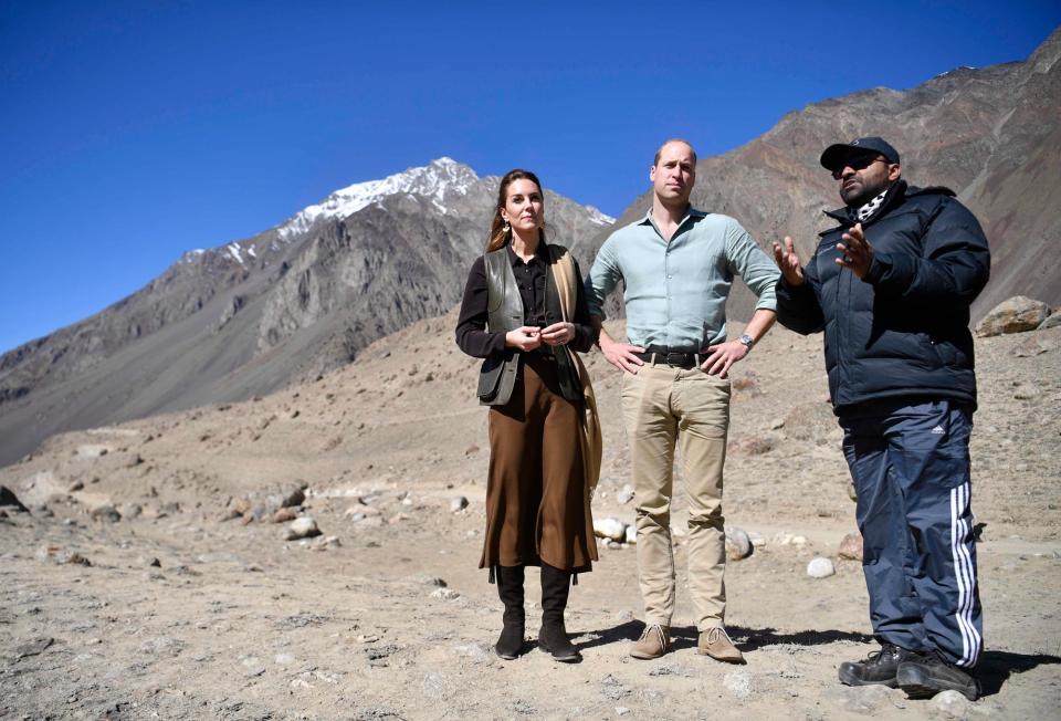 William and Kate walked on the northern tip of a glacier in the Hindu Kush mountain range — a stark example of the climate change crisis affecting the area. They saw how the glacier has retreated in recent years as a result of global warming. William, who graduated from the University of St. Andrews with a geography degree, said: “Dr. Warren, my geography teacher, would be well impressed that I’m back at a glacier after all these years.” Kate added: “<a href="https://people.com/royals/kate-middleton-is-impressed-by-prince-williams-geography-skills-during-visit-to-melting-glacier/" rel="nofollow noopener" target="_blank" data-ylk="slk:I've been very impressed by William's geography;elm:context_link;itc:0;sec:content-canvas" class="link ">I've been very impressed by William's geography</a>.”