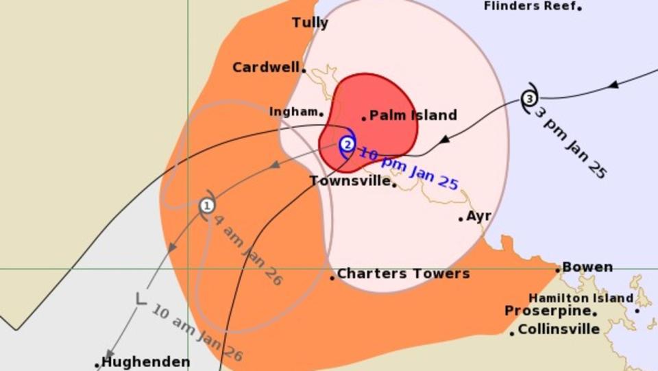 Tropical Cyclone Kirrily crossing the coast near Townsville.  Picture : Supplied/BOM