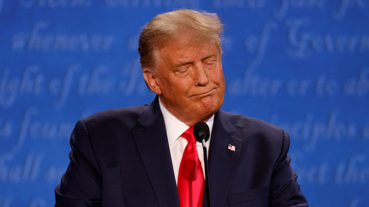 President Donald Trump participates in the second 2020 U.S. presidential campaign debate in the Curb Event Center at Belmont University in Nashville, Tennessee, U.S., October 22, 2020. (Jonathan Ernst/Reuters)