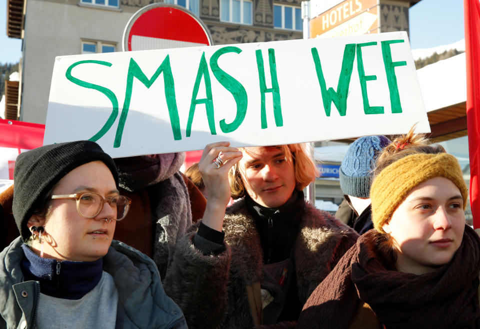 Socialist protesters outside the World Economic Forum (WEF) summit in Davos. Photo: REUTERS/Arnd Wiegmann