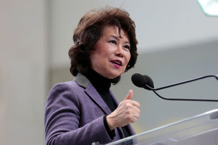 U.S. Secretary of Transportation Elaine Chao speaks ahead of Press Days of the North American International Auto Show at Cobo Center in Detroit, Michigan, U.S., January 14, 2018. REUTERS/Rebecca Cook