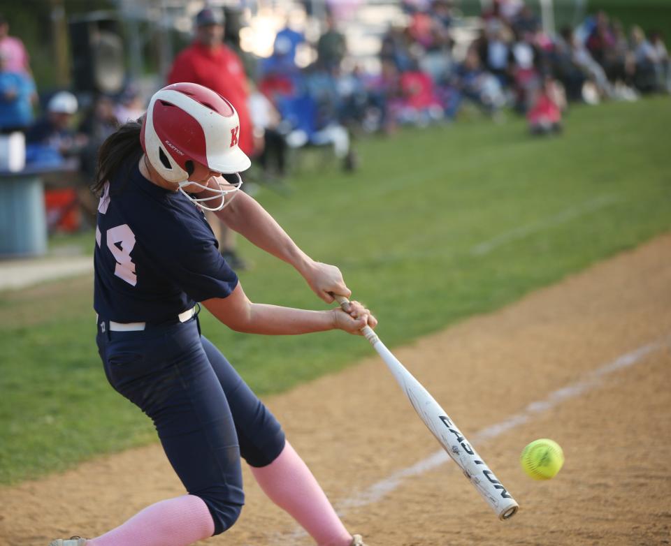 Ketcham's Paige Hotle takes a swing during a May 10, 2023 softball game against John Jay-East Fishkill.