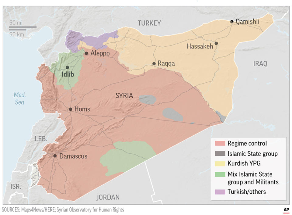 Map locates the areas of control in Syria. ; 3c x 4 inches; 146 mm x 101 mm;