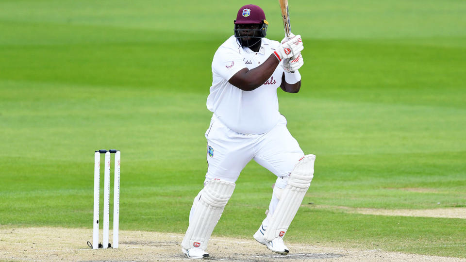 Rahkeem Cornwall, pictured here in action for West Indies against England in the third Test.