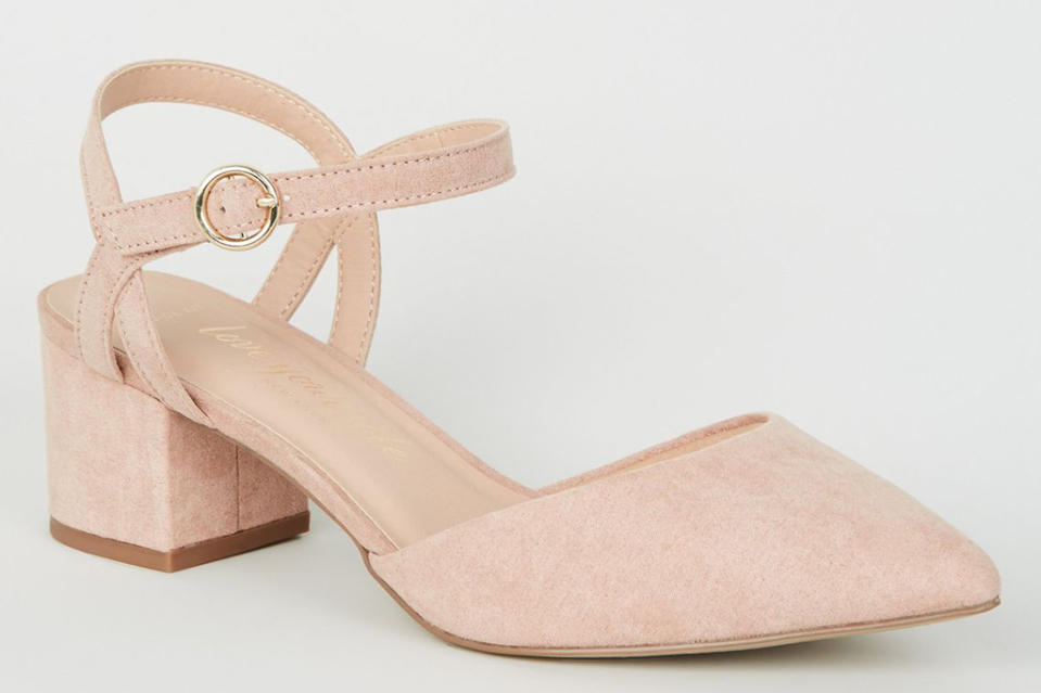 Wide Fit Pale Pink Suedette Low Heel Court Shoes