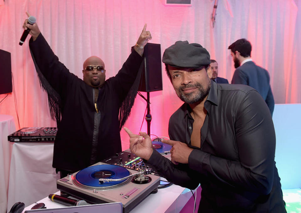 WEST HOLLYWOOD, CA - FEBRUARY 14:  Singer CeeLo Green (L) and actor Mario Van Peebles attend the Primary Wave 10th Annual Pre-Grammy Party at The London West Hollywood on February 14, 2016 in West Hollywood, California.  (Photo by Jason Kempin/Getty Images for EFG)
