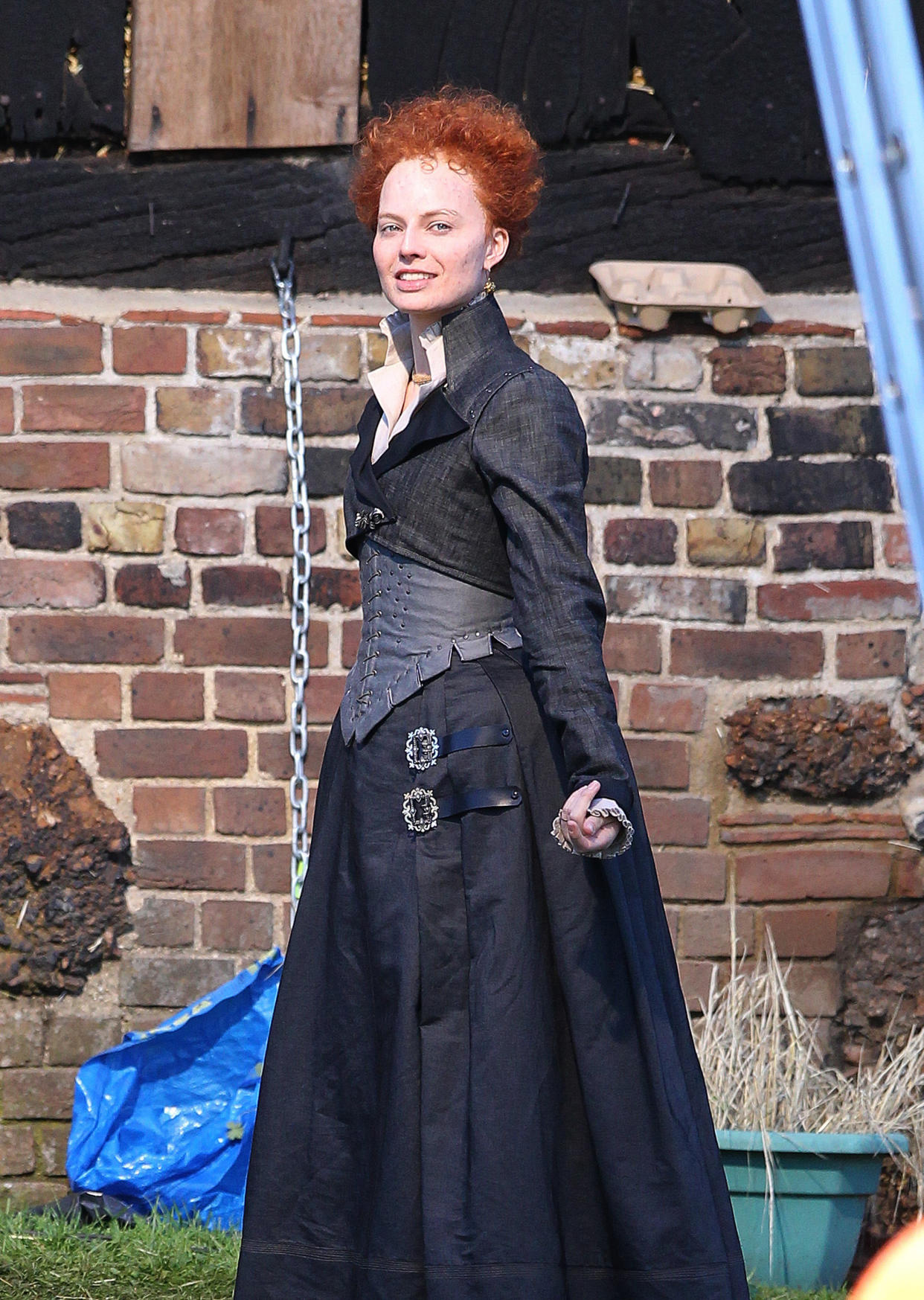 EXCLUSIVE: ***PREMIUM EXCLUSIVE RATES APPLY*** Margot Robbie looks completely unrecognisable as she transforms into Queen Elizabeth I for new film Mary Queen of Scots. The Australian star, 27, was the spitting image of The Virgin Queen as she donned traditional Tudor garb including a corset, jacket and wide buckled skirt to get into character for her new role.<P>Pictured: Margot Robbie<B>Ref: SPL1558320  210817   EXCLUSIVE</B><BR/>Picture by: Flynet - Splash News<BR/></P><P><B>Splash News and Pictures</B><BR/>Los Angeles:310-821-2666<BR/>New York:212-619-2666<BR/>London:870-934-2666<BR/>photodesk@splashnews.com<BR/></P>