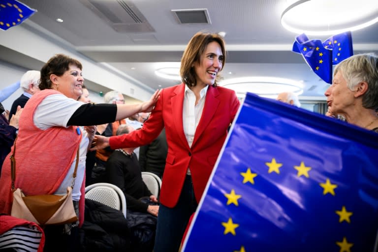 L'eurodéputée Valérie Hayer, tête de liste de la majorité aux européennes, lors d'un meeting à Toulouse, le 29 avril 2024 (Lionel BONAVENTURE)