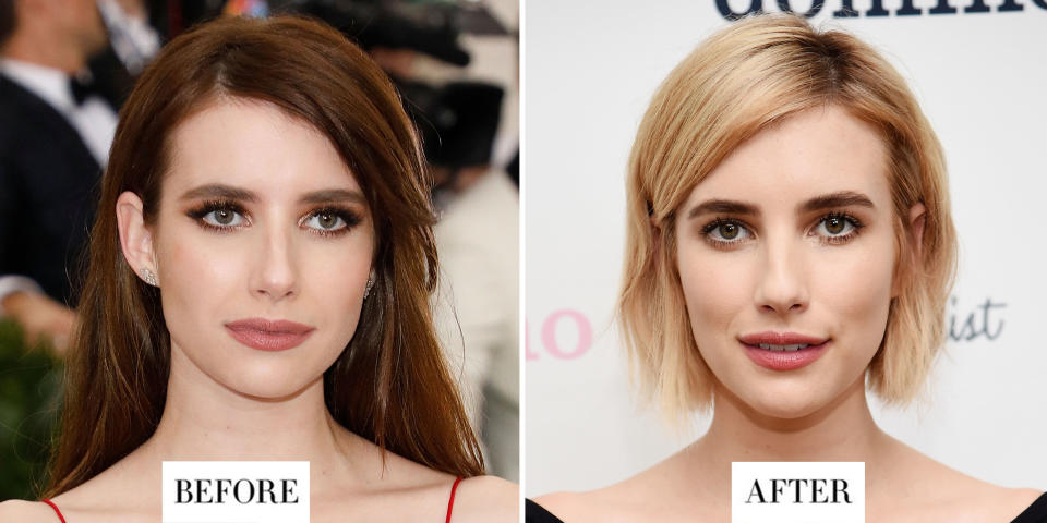 <p><strong>When:</strong> 4 August</p><p><strong>Style change:</strong> Emma Roberts has switched up her haircut and colour once again. The actress chopped her long brown hair into a chin-length bob and opted for a soft caramel blonde shade.</p>