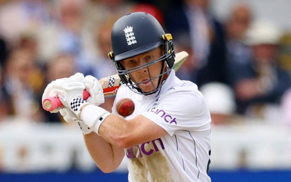 Ollie Pope in action before being caught by Sri Lanka's Prabath Jayasuriya off the bowling of Asitha Fernando