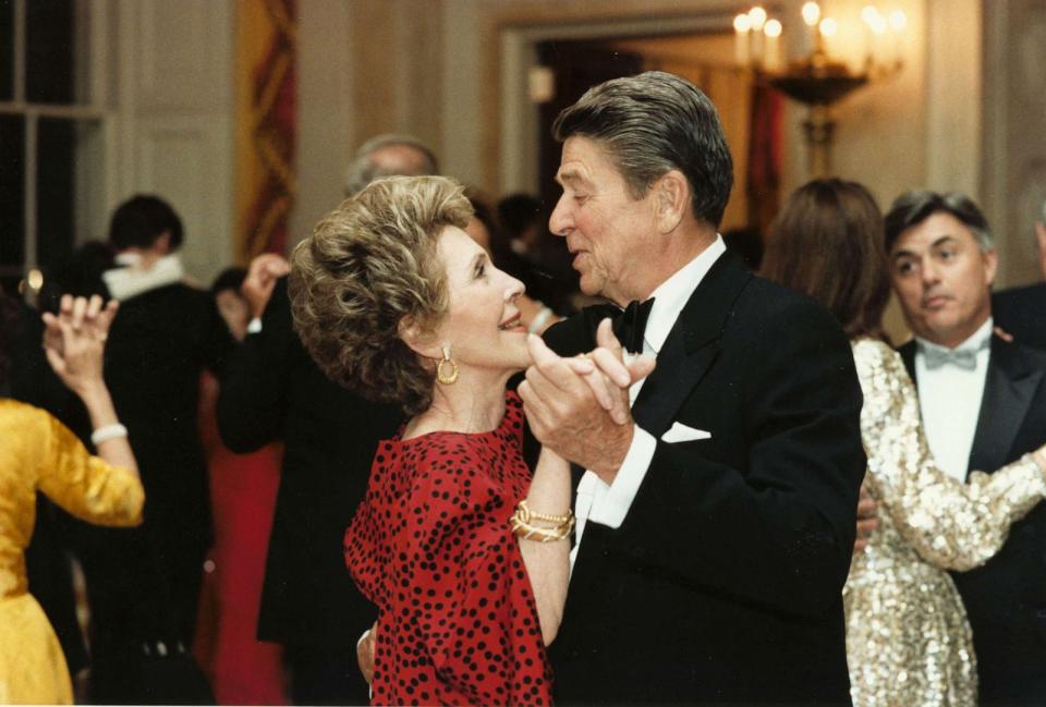 PHOTO: Former U.S. President Ronald Reagan dances with former First Lady Nancy Reagan in this undated file photo. (Photo courtesy Ronald Reagan Presidental Library/Getty Images)