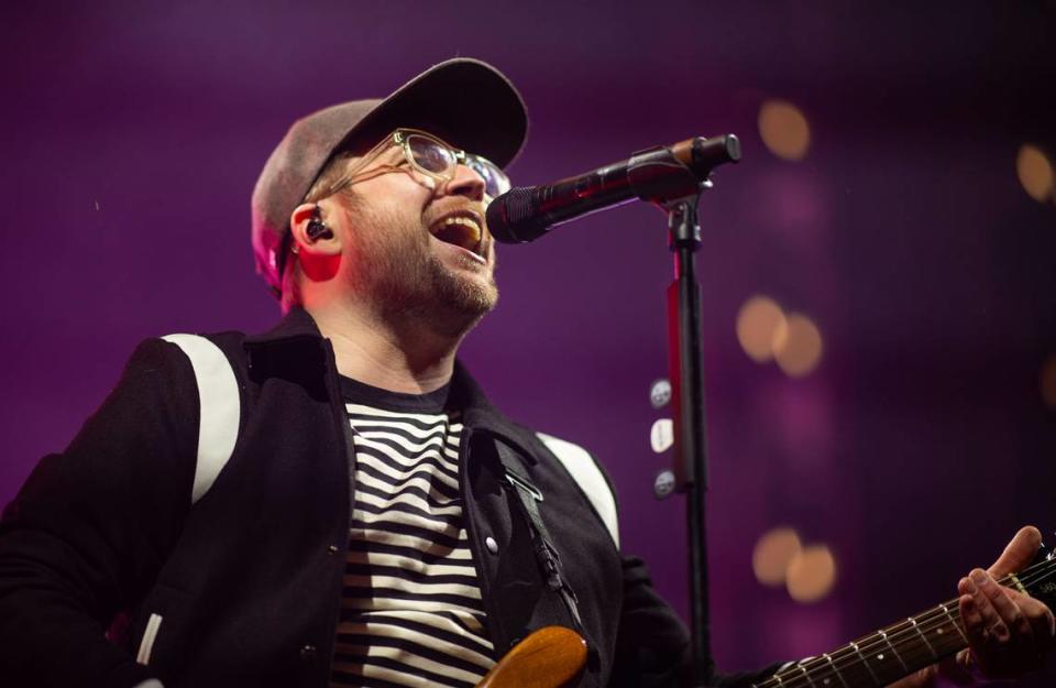 Fall Out Boy guitarist and vocalist Patrick Stump sings during the group’s concert on Sunday at Golden 1 Center.