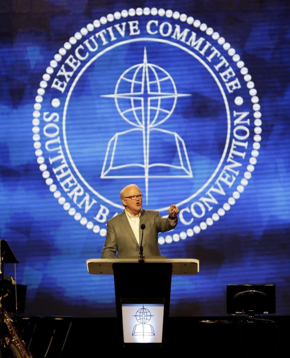 Southern Baptist Executive Committee President Frank S. Page speaks during the Southern Baptist Convention annual meeting.