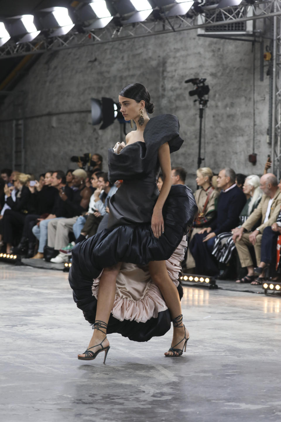 A model wears a creation for the Vivienne Westwood Spring-Summer 2022 ready-to-wear fashion show presented in Paris, Saturday, Oct. 2, 2021. (Photo by Vianney Le Caer/Invision/AP)